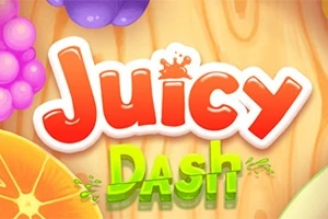 カラフルな果物と木の背景に「Juicy Dash」の文字があります。