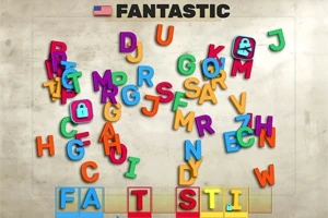 カラフルなアルファベットの文字が散らばった背景に「FANTASTIC」と書かれた画像。