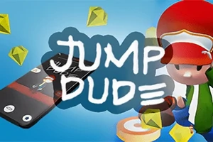 青い背景に、赤い帽子をかぶったキャラクターとスマートフォン、浮かぶ黄色い宝石が描かれた画像。
