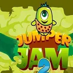 緑と黄緑の背景に、一つ目のキャラクターと「JUMPER JAM 2」という文字が描かれている。