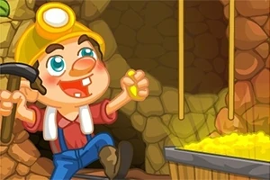 鉱山で金を掘るヘルメットをかぶった漫画風のキャラクター。