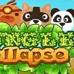 カラフルな森を背景に、フクロウ、サル、アライグマ、パンダが並んでいるイラスト。