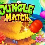 カラフルなオウムと果物が描かれたトロピカルな風景に「JUNGLE MATCH」と書かれた画像。