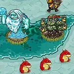氷の湖に怪物やクリーチャーが集まる場面。