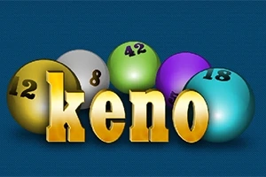 金色の「keno」という文字と、数字が書かれたカラフルなボールが並んでいる。