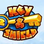 青空を背景に、黄色い鍵とオレンジ色の文字で「2 Key & Shield」と描かれたロゴ。