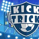 サッカーボールを取り入れたシールドデザインと「KICK TRICK」という文字が描かれたイラストで、背景にはスタジアムの照明が輝いている。