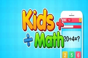 カラフルな「Kids Math」という文字と、スマートフォンの画面に表示された数式「20÷4=?
