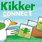 緑色のカエルと白いカモが、自然の背景を背に一緒に写っているイラスト。