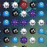 カラフルな微生物の顔がグリッド状に並んでいるイラスト。