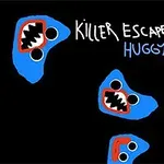黒い背景に不気味な青いキャラクターが大きく開いた口を見せているイラスト。