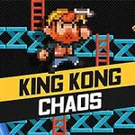 ピクセルアートのキャラクターが、青いはしごとバナナがあるゲーム風の背景に立っているイラスト。