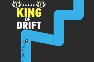 黒い背景に、青いジグザグの道をドリフトする小さな車と「KING OF DRIFT」の文字。
