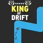 黒い背景に、青いジグザグの道をドリフトする小さな車と「KING OF DRIFT」の文字。