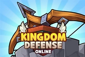 青空を背景に大きな弓と「KINGDOM DEFENSE ONLINE」と書かれた盾が描かれているイラスト。