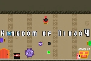 忍者とアイテムが配置されたドット絵のゲーム画面。
