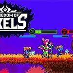 ドット絵スタイルの色とりどりのキャラクターが浮遊する草の上に立っている。