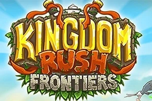 青空を背景にした「KINGDOM RUSH FRONTIERS」のカラフルなロゴ。