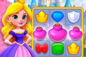 金髪の王女とカラフルなアイコンが並んだゲームパネルのイラスト。