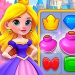 金髪の王女とカラフルなアイコンが並んだゲームパネルのイラスト。