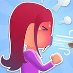 赤い髪のキャラクターが怒っているように見えるイラスト。