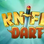 カラフルな背景に、中央に突き刺さった剣と大きな文字「KNIFE DART」が描かれたデザイン。