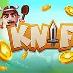 両側にキャラクターがいる背景に「KNIFE」の文字が描かれ、周囲にコインが散らばっているデザイン。