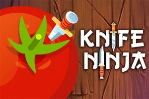 トマトに刺さったナイフと「KNIFE NINJA」の文字。