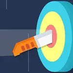 青い背景に、ナイフが標的の中央に突き刺さっているイラスト。