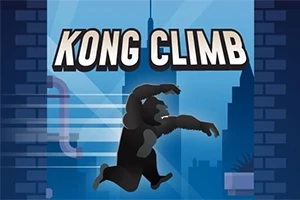 青い背景に大きなゴリラのシルエットと「KONG CLIMB」の文字。