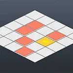 白いグリッド上に赤い四角形がいくつかあり、そのうちの一つが黄色に輝いている。