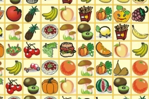 様々な果物や食べ物のイラストが並んだグリッド。