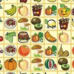 様々な果物や食べ物のイラストが並んだグリッド。