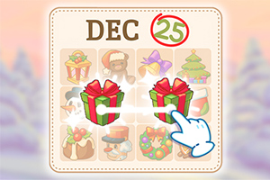 12月25日と表示された画面に、クリスマスプレゼントのイラストがあり、画面上に指がそのプレゼントを指している。