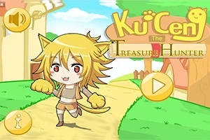 猫耳の金髪キャラクターが明るい背景を歩く可愛らしいイラスト。