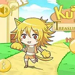 猫耳の金髪キャラクターが明るい背景を歩く可愛らしいイラスト。