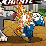 サルが空手の道場でキャラクターにパンチを繰り出しているイラスト。