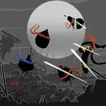満月の前でカラフルなバンダナを巻いた黒い人物たちが戦っているシルエット。