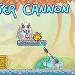 毛むくじゃらのキャラクターがプラットフォーム上に立ち、レーザーキャノンが発射されている。