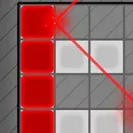 赤いレーザーが赤いブロックに当たるパズルボード。