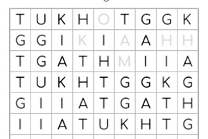 アルファベットが並ぶ5×8の文字探しパズル。