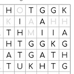 アルファベットが並ぶ5×8の文字探しパズル。