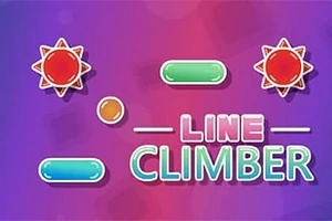 カラフルな背景に「LINE CLIMBER」というテキスト、太陽のような赤いアイコン、緑と青の長方形、オレンジの小円が配置されています。