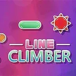 カラフルな背景に「LINE CLIMBER」というテキスト、太陽のような赤いアイコン、緑と青の長方形、オレンジの小円が配置されています。