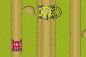黄色の戦車が道の中央に位置し、標的マークがついている様子と、それに向かっている赤い戦車が描かれている。