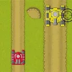 黄色の戦車が道の中央に位置し、標的マークがついている様子と、それに向かっている赤い戦車が描かれている。