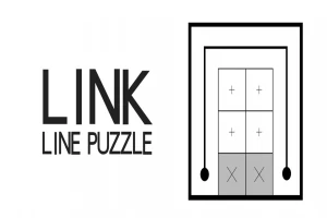 白い背景に「LINK LINE PUZZLE」と書かれた文字と、黒い線で囲まれた四角形のパズルが描かれている。