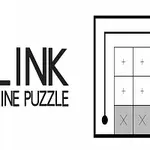 白い背景に「LINK LINE PUZZLE」と書かれた文字と、黒い線で囲まれた四角形のパズルが描かれている。