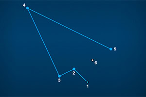 青い背景に、数字でラベル付けされた点とそれらを結ぶ線。