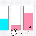 4つの縦長のバーが並んでいて、それぞれに異なる色と量の液体が入っており、手と矢印アイコンが指している。